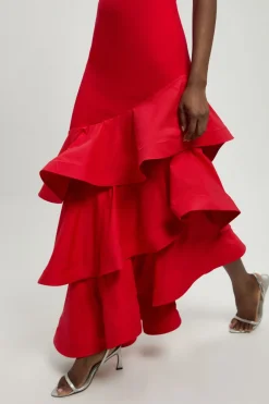 Robe Maxi en jersey Ponte de coton à ourlet à volants