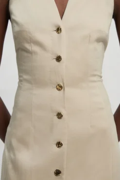 Robe Maxi en Lin Ajusté avec Détail Dos Corset