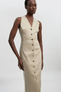 Robe Maxi en Lin Ajusté avec Détail Dos Corset