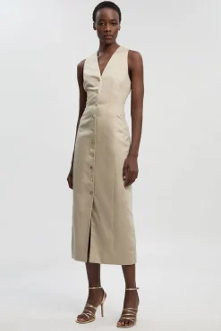 Robe Maxi en Lin Ajusté avec Détail Dos Corset
