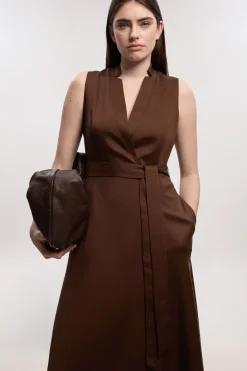 KarenMillen Robe Maxi en Lin Ajustée à Nouer à la Taille Style Portefeuille<Femme Toutes Les Robes|Robes Longues