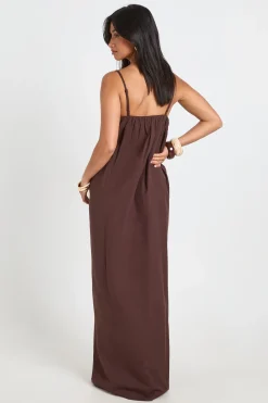 boohoo Robe Maxi En Lin Avec Détail Poches Pour Petite Taille<Femme Looks Chocolat|Robes