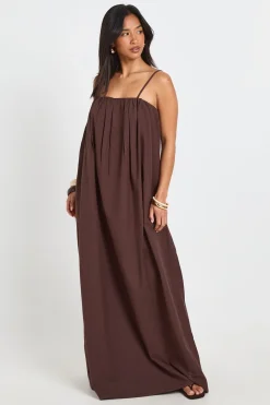 boohoo Robe Maxi En Lin Avec Détail Poches Pour Petite Taille<Femme Looks Chocolat|Robes