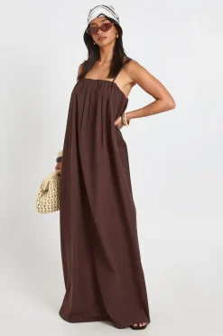 boohoo Robe Maxi En Lin Avec Détail Poches Pour Petite Taille<Femme Looks Chocolat|Robes