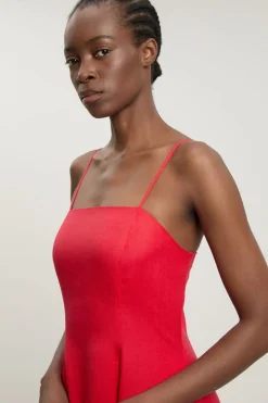 Robe Maxi en Lin Tissé à Bretelles