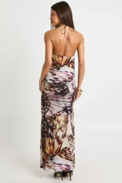 boohoo Robe maxi en maille abstraite à encolure drapée<Femme Robes|Robes De Soirée Chic