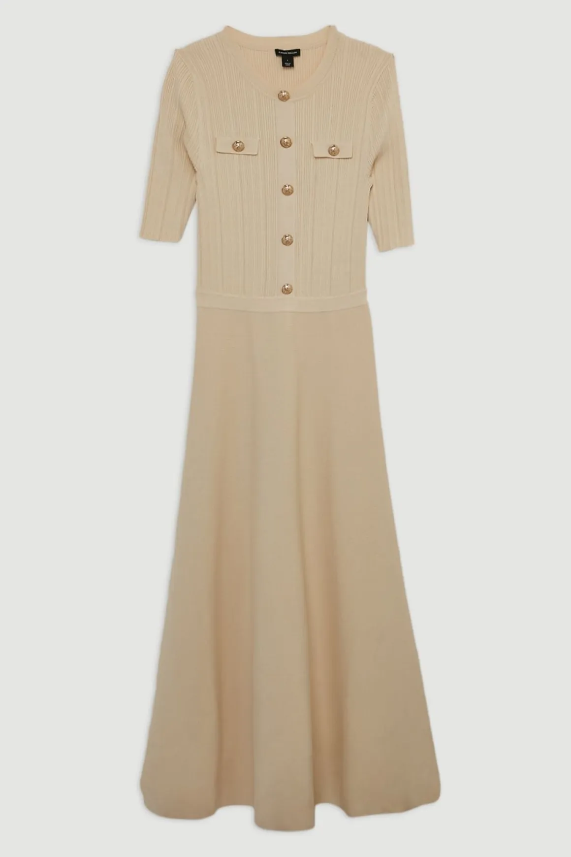 Robe maxi en maille côtelée avec garniture militaire