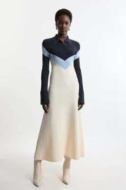 KarenMillen Robe Maxi en maille côtelée à col polo en mélange de viscose<Femme Pulls Et Gilets|Toutes Les Mailles