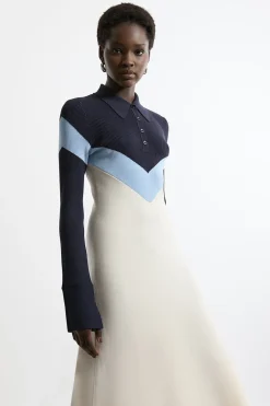 KarenMillen Robe Maxi en maille côtelée à col polo en mélange de viscose<Femme Pulls Et Gilets|Toutes Les Mailles
