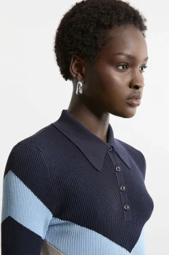 KarenMillen Robe Maxi en maille côtelée à col polo en mélange de viscose<Femme Pulls Et Gilets|Toutes Les Mailles