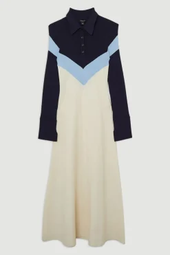 KarenMillen Robe Maxi en maille côtelée à col polo en mélange de viscose<Femme Pulls Et Gilets|Toutes Les Mailles