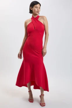 KarenMillen Robe Maxi En Maille Côtelée À Encolure Croisée Élégante Petite<Femme Toutes Les Robes|Robes