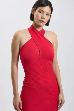 KarenMillen Robe Maxi En Maille Côtelée À Encolure Croisée Élégante Petite<Femme Toutes Les Robes|Robes