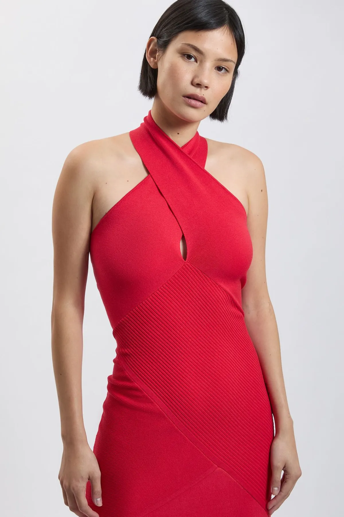 KarenMillen Robe Maxi En Maille Côtelée À Encolure Croisée Élégante Petite<Femme Toutes Les Robes|Robes