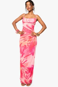 Robe maxi en maille florale à col drapé
