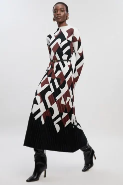 Robe Maxi en Maille Jacquard Géométrique