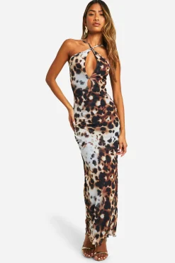 boohoo Robe Maxi en Maille Léopard Halter Dress<Femme Robes|Imprimé Léopard