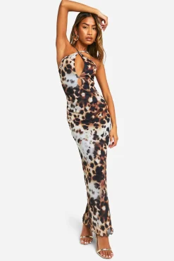 boohoo Robe Maxi en Maille Léopard Halter Dress<Femme Robes|Imprimé Léopard