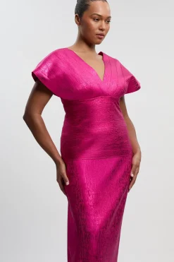 Robe Maxi en Maille à Manches Ange et Effet Métallisé Taille Plus