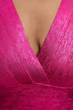 Robe Maxi en Maille à Manches Ange et Effet Métallisé Taille Plus