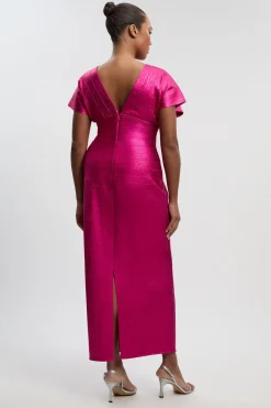 Robe Maxi en Maille à Manches Ange et Effet Métallisé Taille Plus
