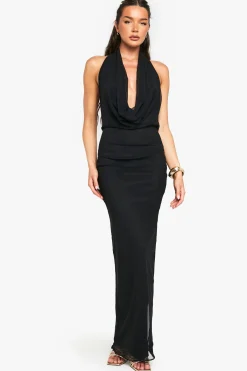 boohoo Robe Maxi en Mesh à Col Drapé<Femme Robes Moulantes|Robes