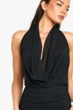 boohoo Robe Maxi en Mesh à Col Drapé<Femme Robes Moulantes|Robes