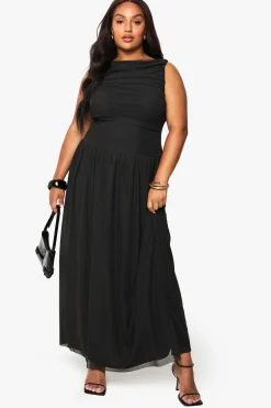 boohoo Robe maxi en mesh à effet froncé et ourlet déposé<Femme Toutes Les Robes|Robes Longues