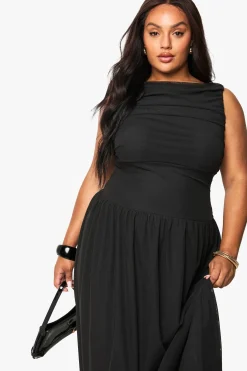 boohoo Robe maxi en mesh à effet froncé et ourlet déposé<Femme Toutes Les Robes|Robes Longues