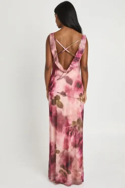 boohoo Robe Maxi En Mesh À Encolure Drapée Et Imprimé Floral Flou<Femme Robes|Robe Invitée Mariage