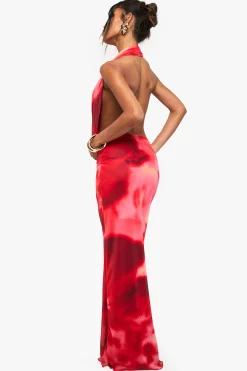Robe maxi en mesh à encolure halter florale