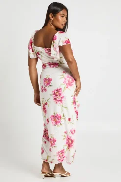 Robe maxi en mesh floral avec détail volant Plus