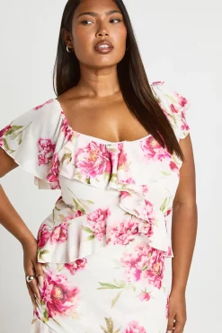 Robe maxi en mesh floral avec détail volant Plus