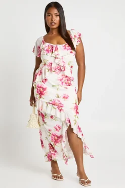 Robe maxi en mesh floral avec détail volant Plus