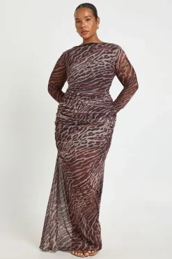 Robe Maxi En Mesh Froncé Imprimé Léopard Grande Taille