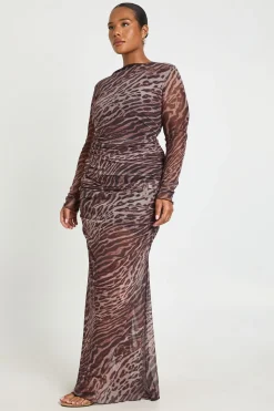 Robe Maxi En Mesh Froncé Imprimé Léopard Grande Taille