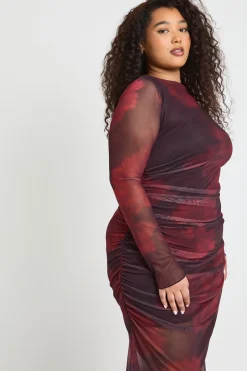 Robe Maxi En Mesh Froncé À Imprimé Floral Grande Taille