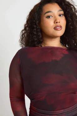 Robe Maxi En Mesh Froncé À Imprimé Floral Grande Taille