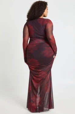 Robe Maxi En Mesh Froncé À Imprimé Floral Grande Taille