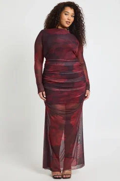 Robe Maxi En Mesh Froncé À Imprimé Floral Grande Taille