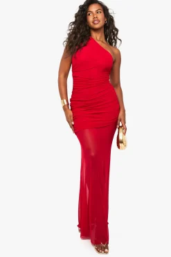 boohoo Robe maxi en mesh froncé à une épaule<Femme Robes|Robes De Soirée Chic