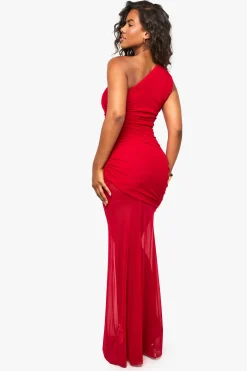 boohoo Robe maxi en mesh froncé à une épaule<Femme Robes|Robes De Soirée Chic