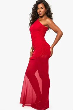 boohoo Robe maxi en mesh froncé à une épaule<Femme Robes|Robes De Soirée Chic