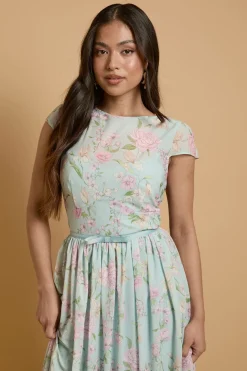 Robe Maxi En Mesh À Imprimé Hortensia Avec Manches Courtes Petite Taille