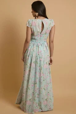 Robe Maxi En Mesh À Imprimé Hortensia Avec Manches Courtes Petite Taille