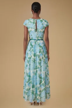 Robe Maxi En Mesh À Imprimé Hortensia Avec Manches Courtes