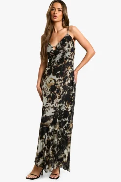 Robe maxi en mesh à imprimé Smudge avec fines bretelles