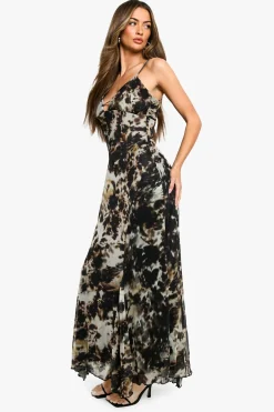 Robe maxi en mesh à imprimé Smudge avec fines bretelles