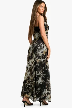 Robe maxi en mesh à imprimé Smudge avec fines bretelles