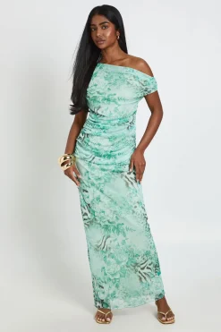 boohoo Robe Maxi En Mesh À Épaules Dénudées Et Imprimé Animalier Mixte<Femme Robes Moulantes|Robes